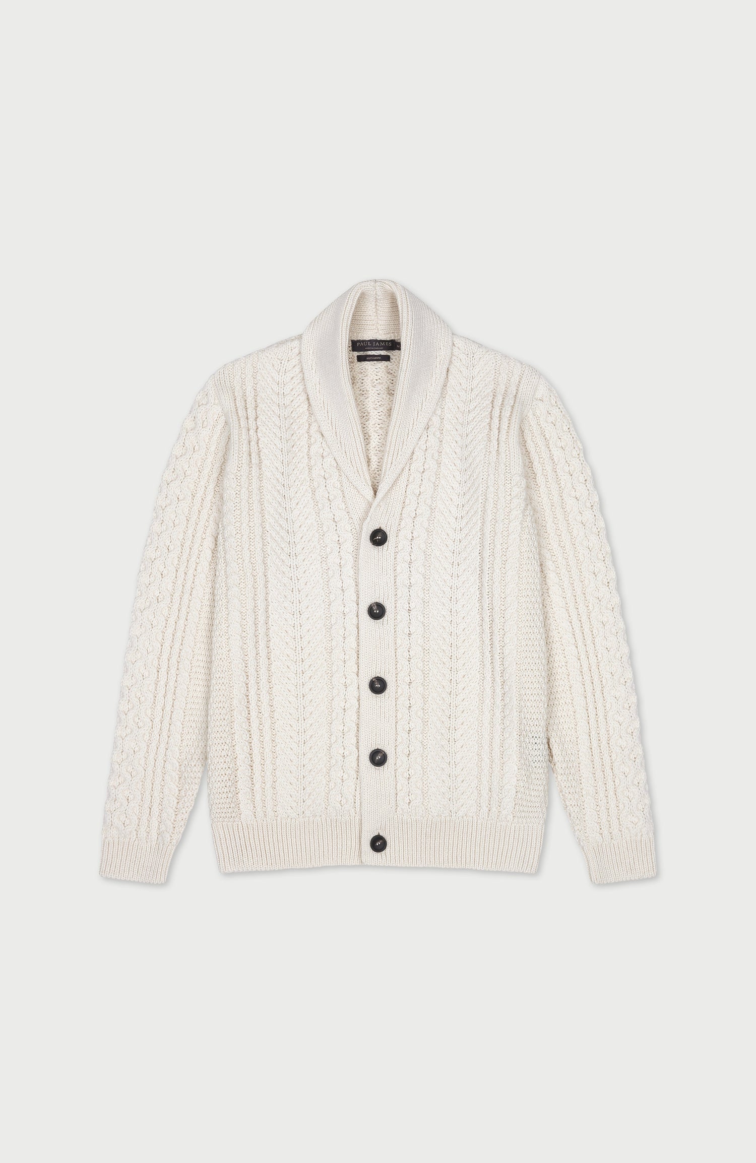 Mens Chunky Merino Wool Shawl Collar Cable Cardigan