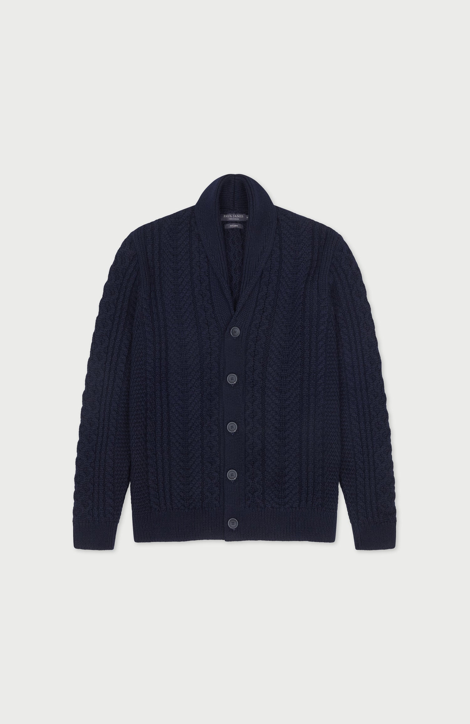 Mens Chunky Merino Wool Shawl Collar Cable Cardigan