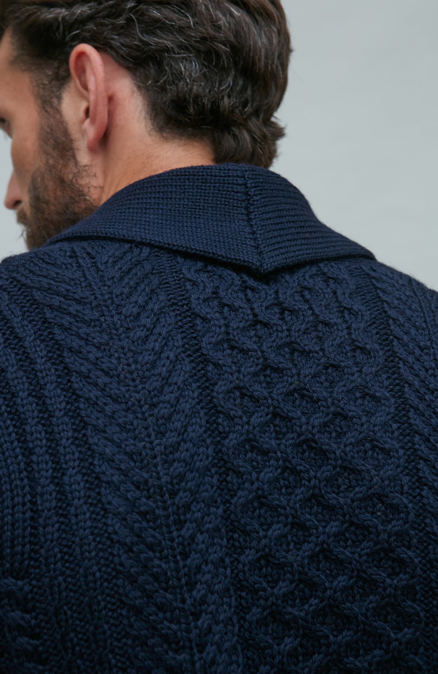 Mens Chunky Merino Wool Shawl Collar Cable Cardigan