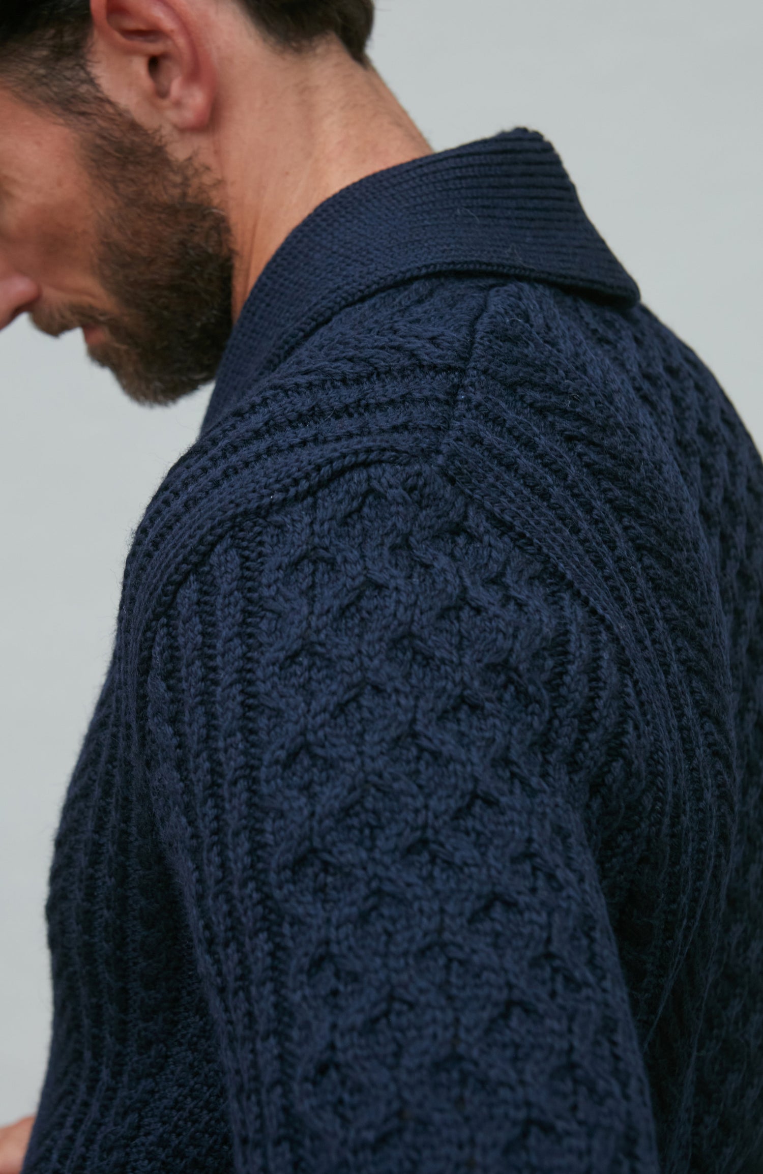 Mens Chunky Merino Wool Shawl Collar Cable Cardigan