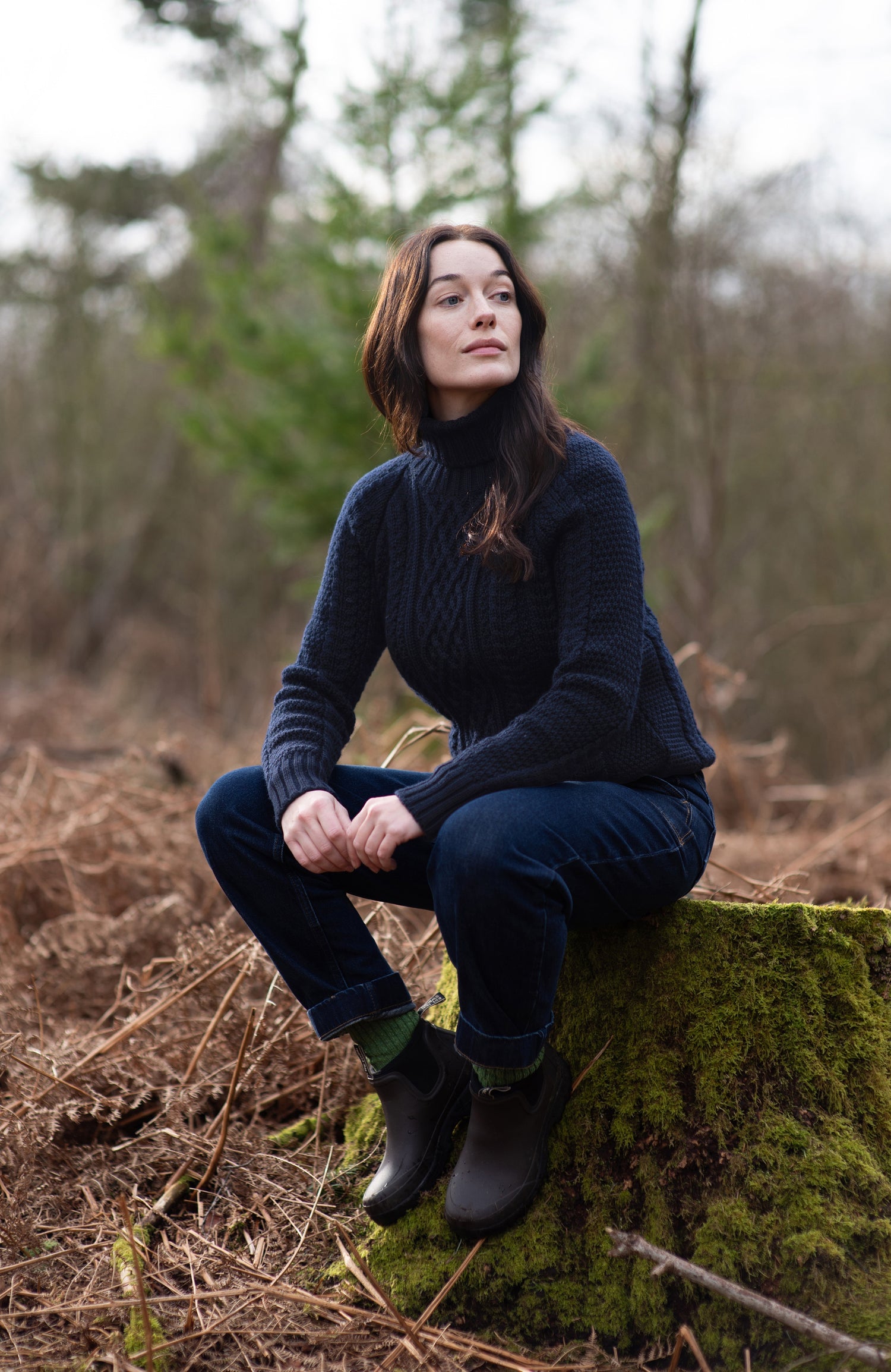 Womens Chunky Merino Roll Neck Cable Jumper