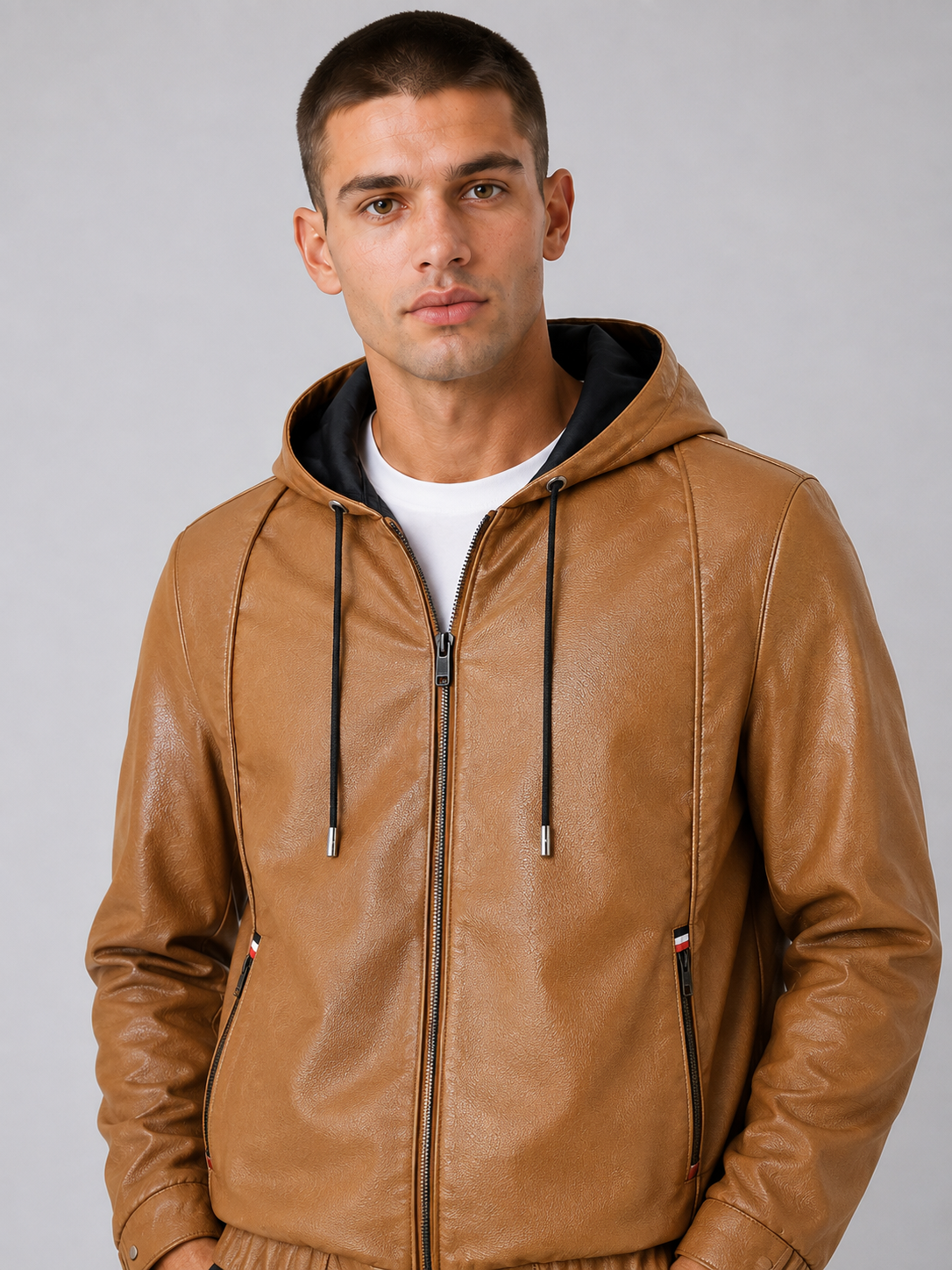 Hooded PU Leather Jacket