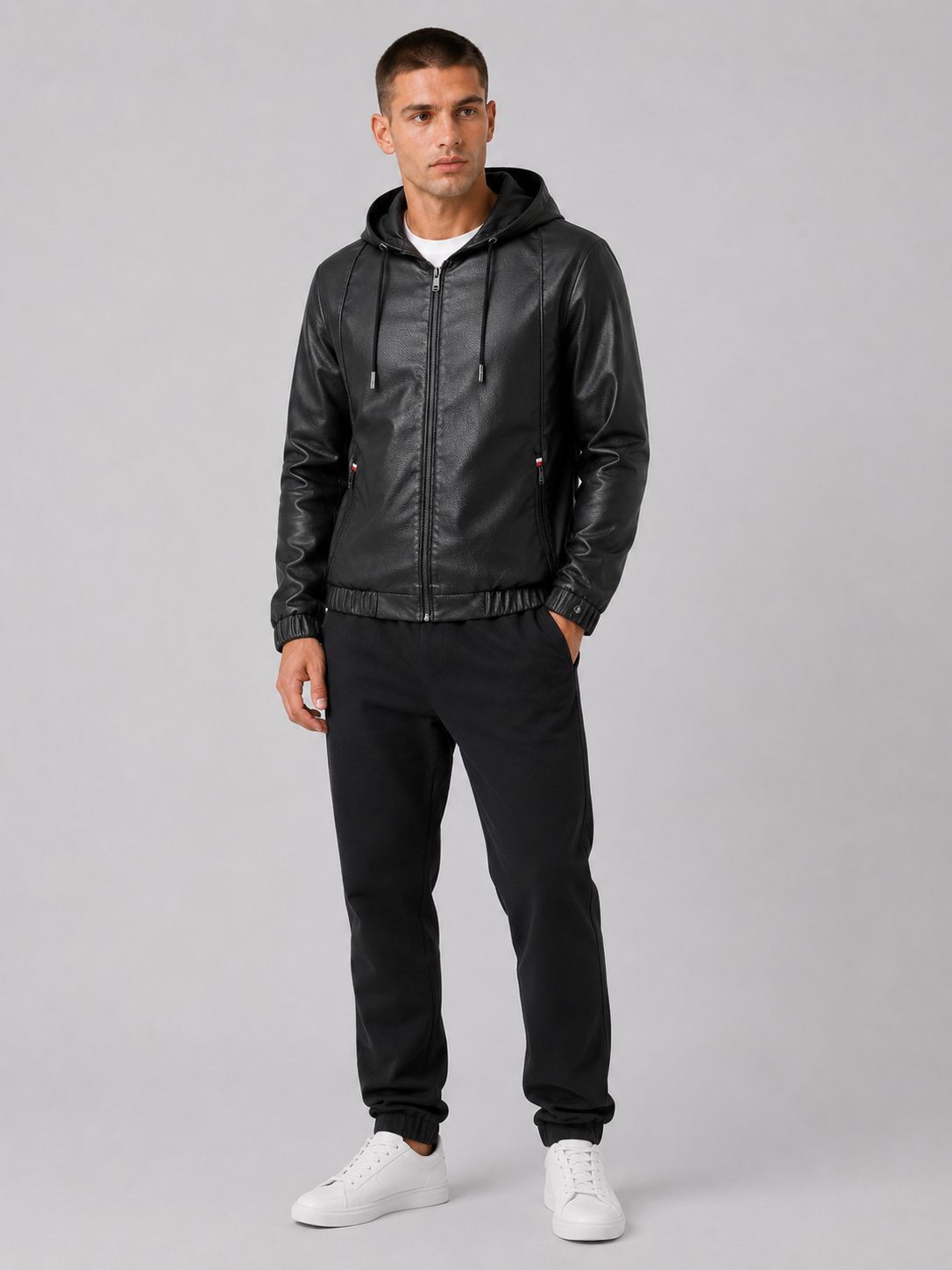 Hooded PU Leather Jacket