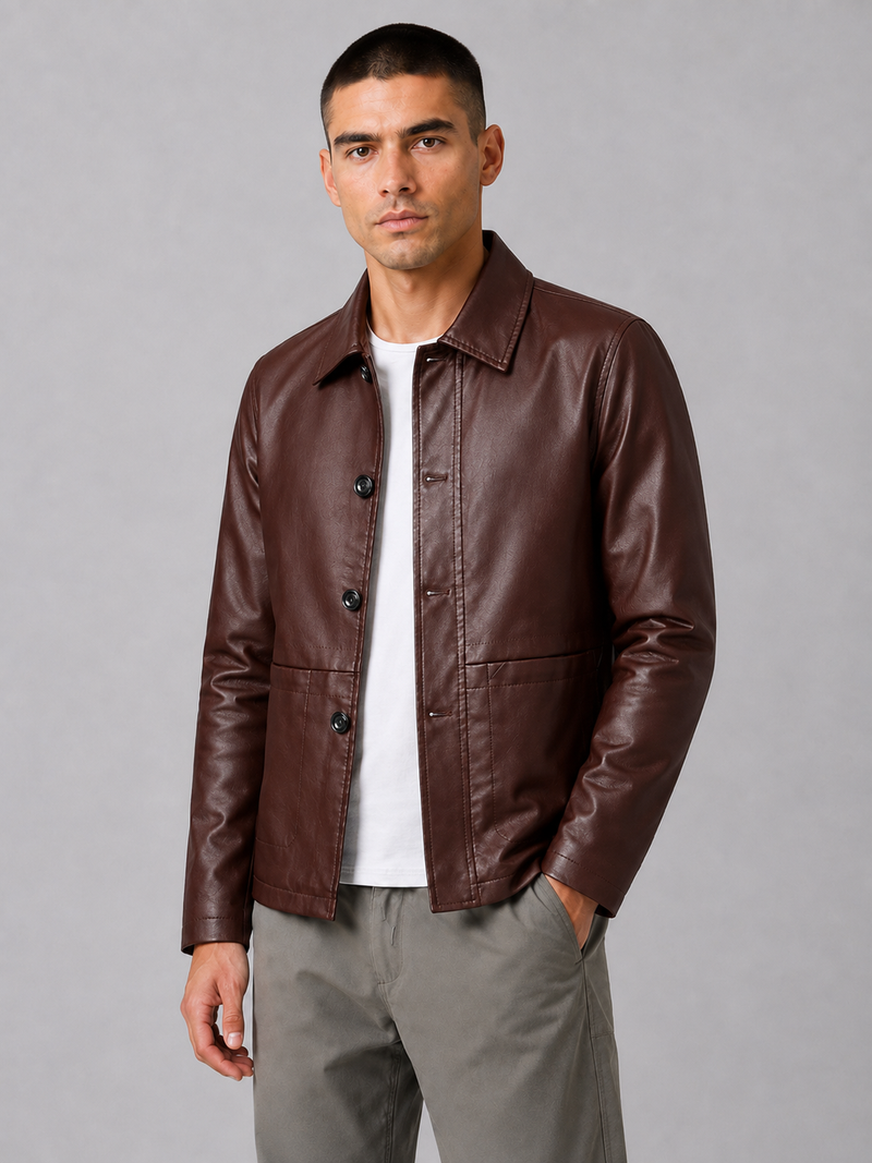 Faux Leather Lapel Jacket