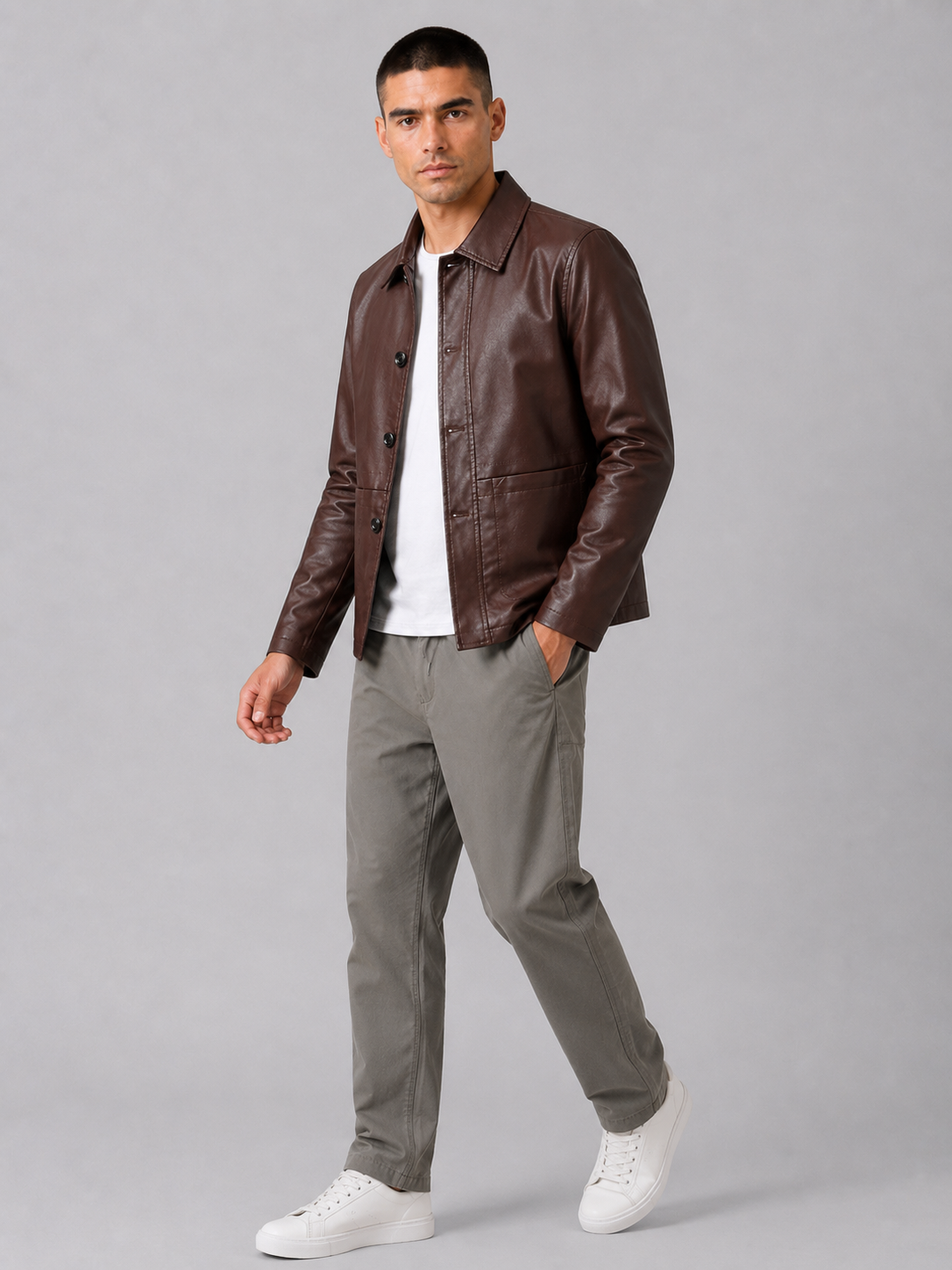 Faux Leather Lapel Jacket