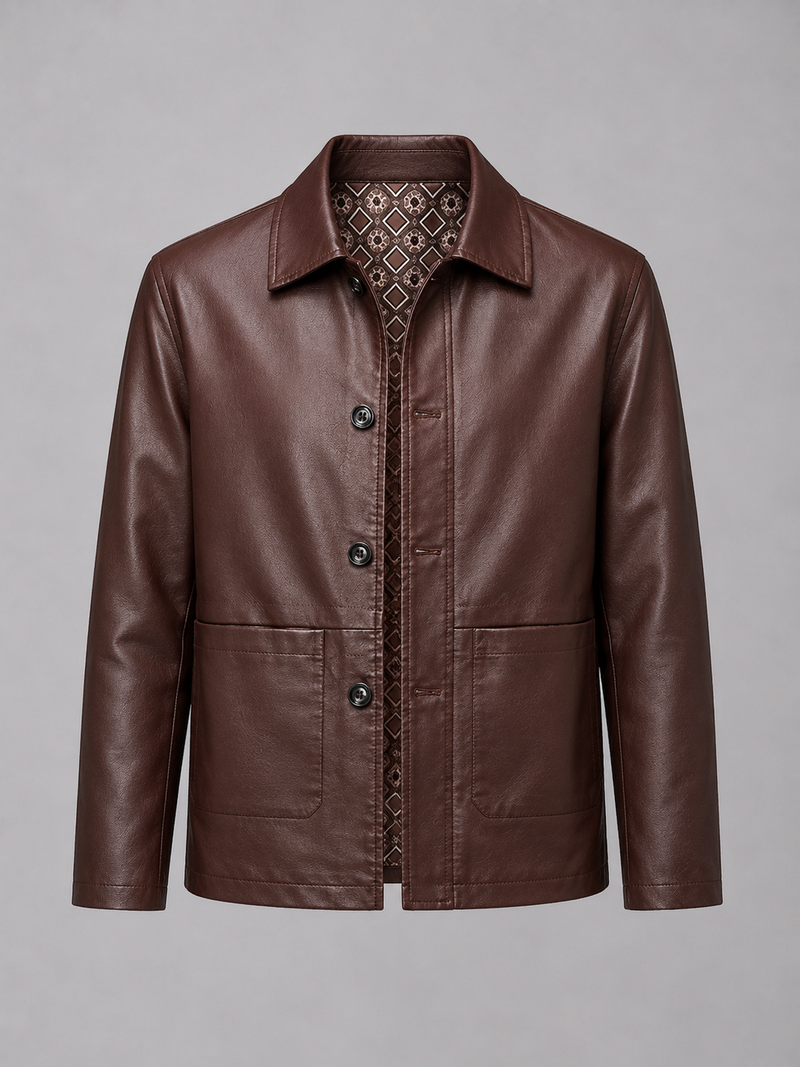 Faux Leather Lapel Jacket