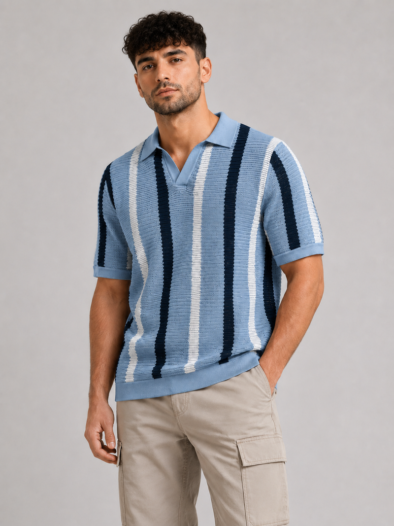 AIOPESON Short-Sleeve Striped Top
