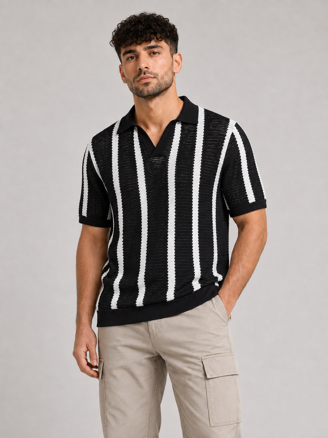 AIOPESON Short-Sleeve Striped Top