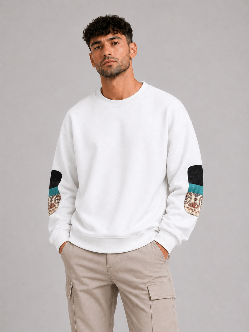 Mochuang Patch Detail Pullover Sweatshirt