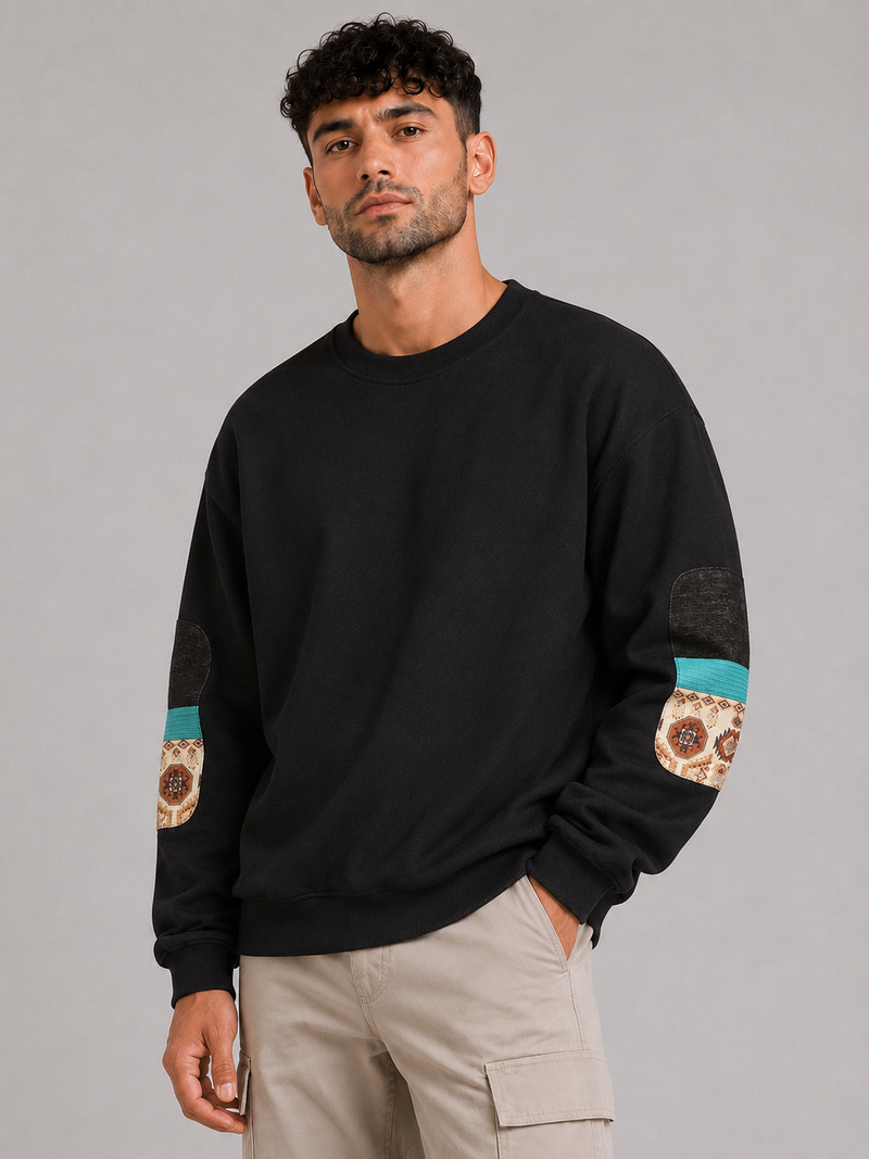 Mochuang Patch Detail Pullover Sweatshirt