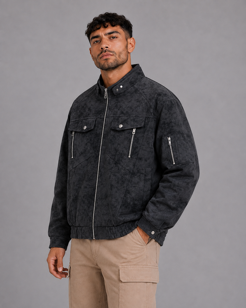 Black PU Lapel Jacket