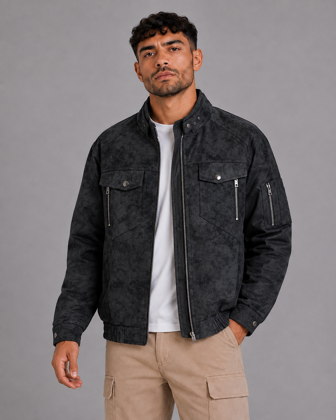 Black PU Lapel Jacket