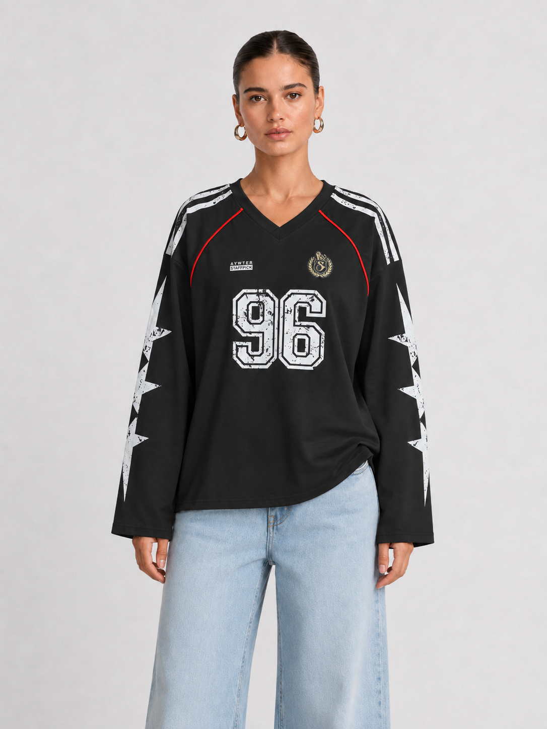 Printed V-Neck Pullover Sweatshirt
