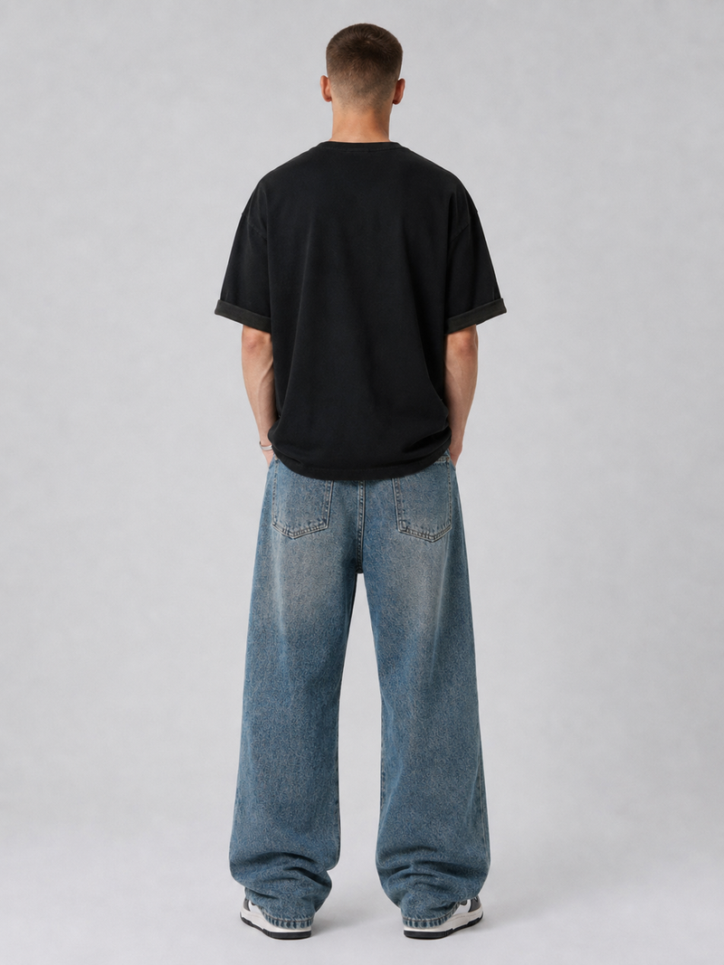 Blue Double-Waist Skateboard Pants