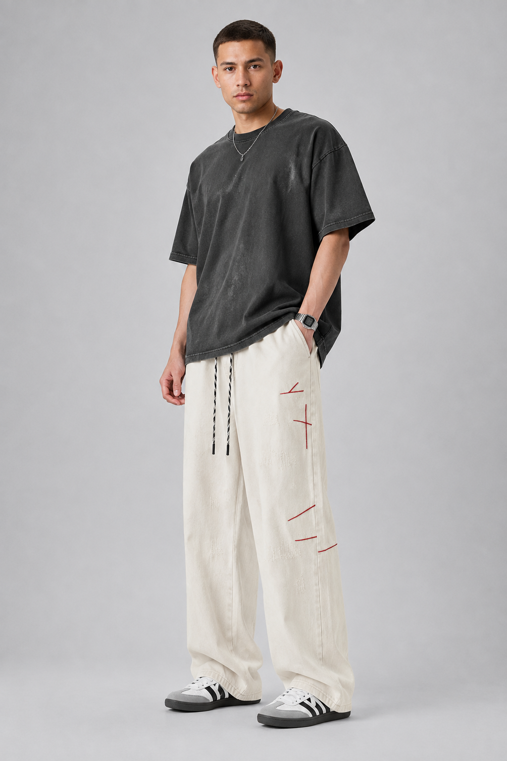 Distressed Straight-Leg Denim Jeans