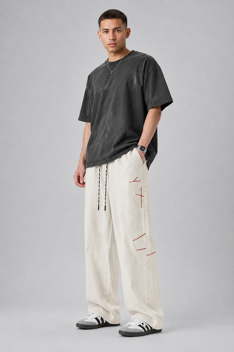 Distressed Straight-Leg Denim Jeans