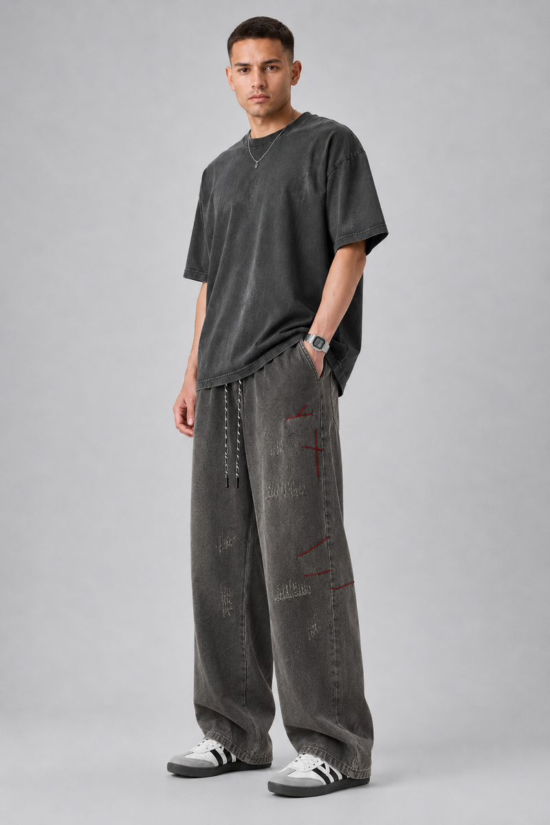 Distressed Straight-Leg Denim Jeans