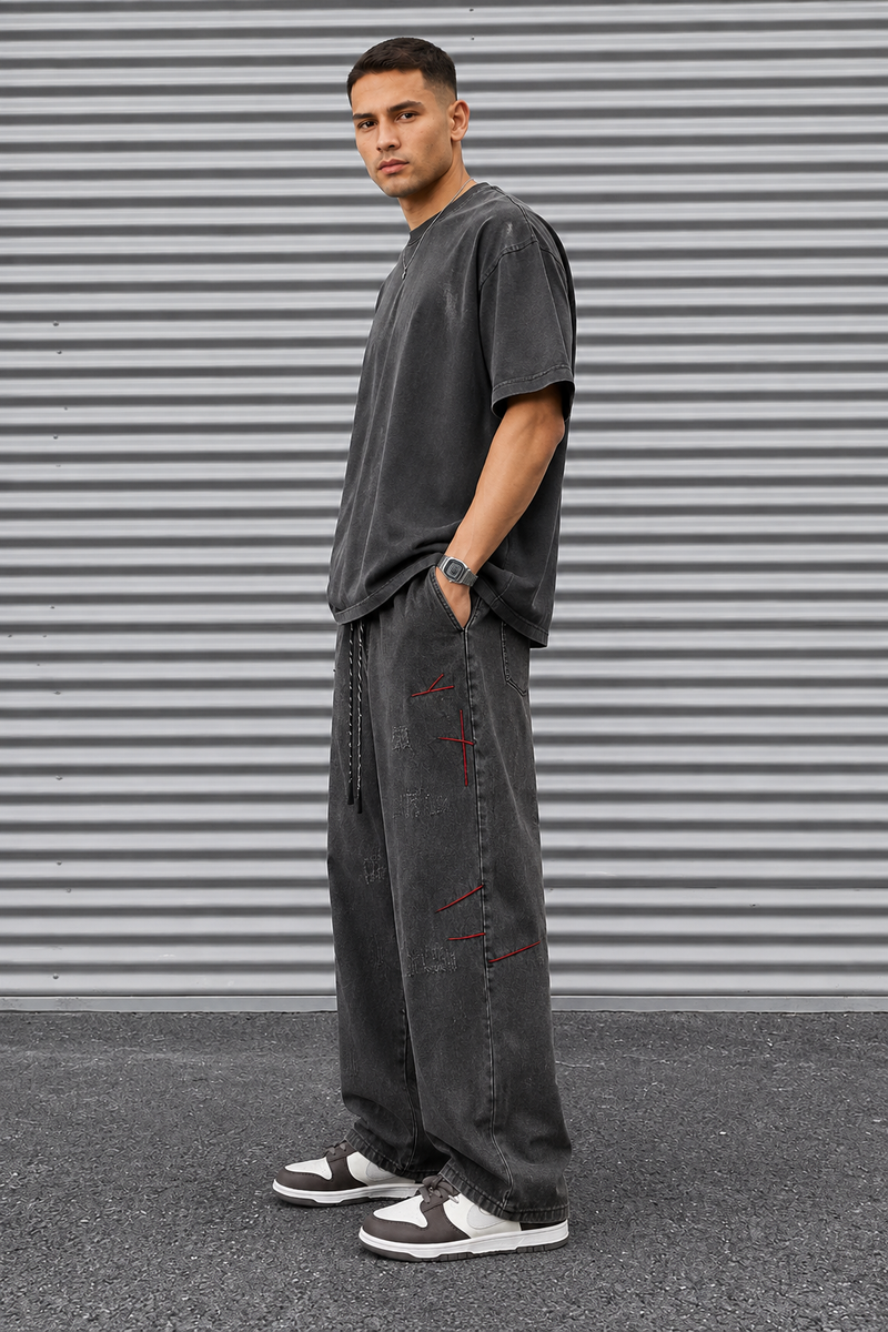Distressed Straight-Leg Denim Jeans