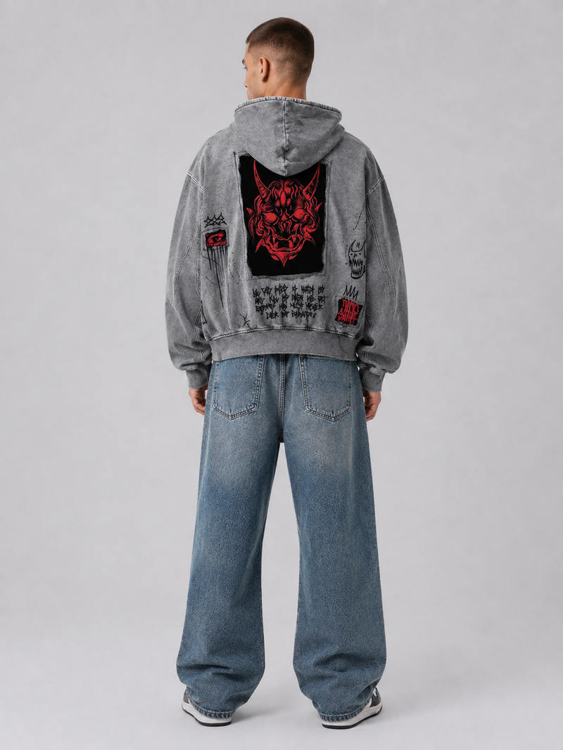Printed Hooded Zipper Sweatshirt