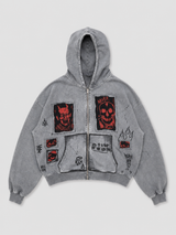 Printed Hooded Zipper Sweatshirt