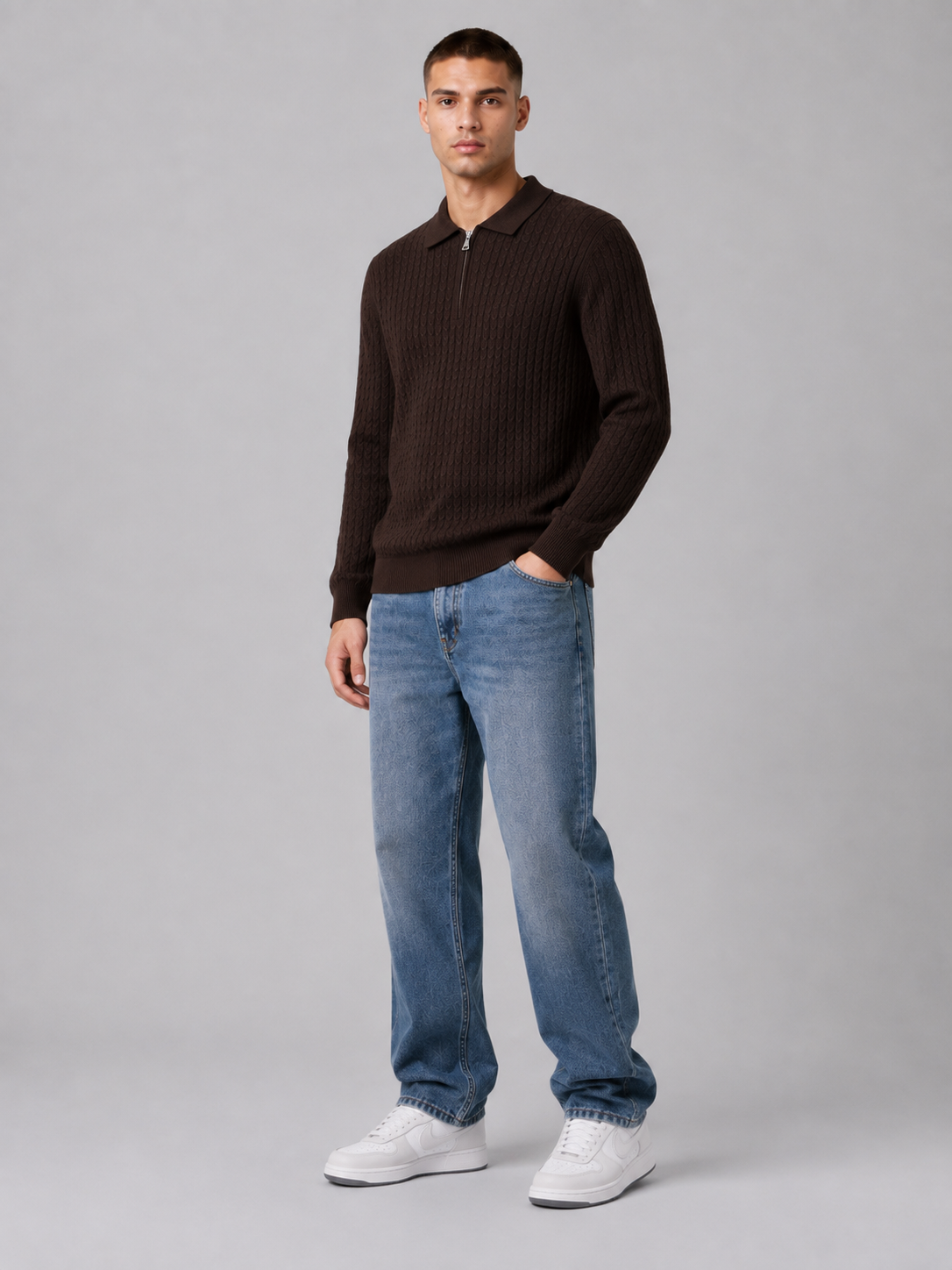 Men’s Long-Sleeve Polo Knit Top