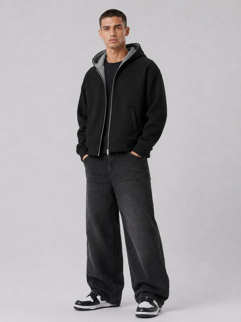 Loose Fit Hooded Zip-Up Jacket