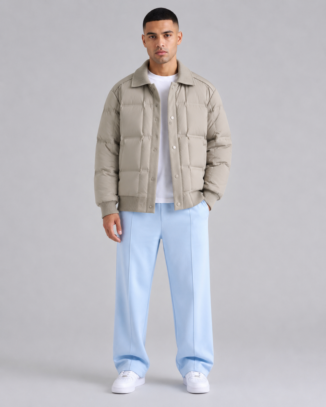 Men’s Puffer Jacket – White Duck Down Windproof Winter Coat with Lapel Collar