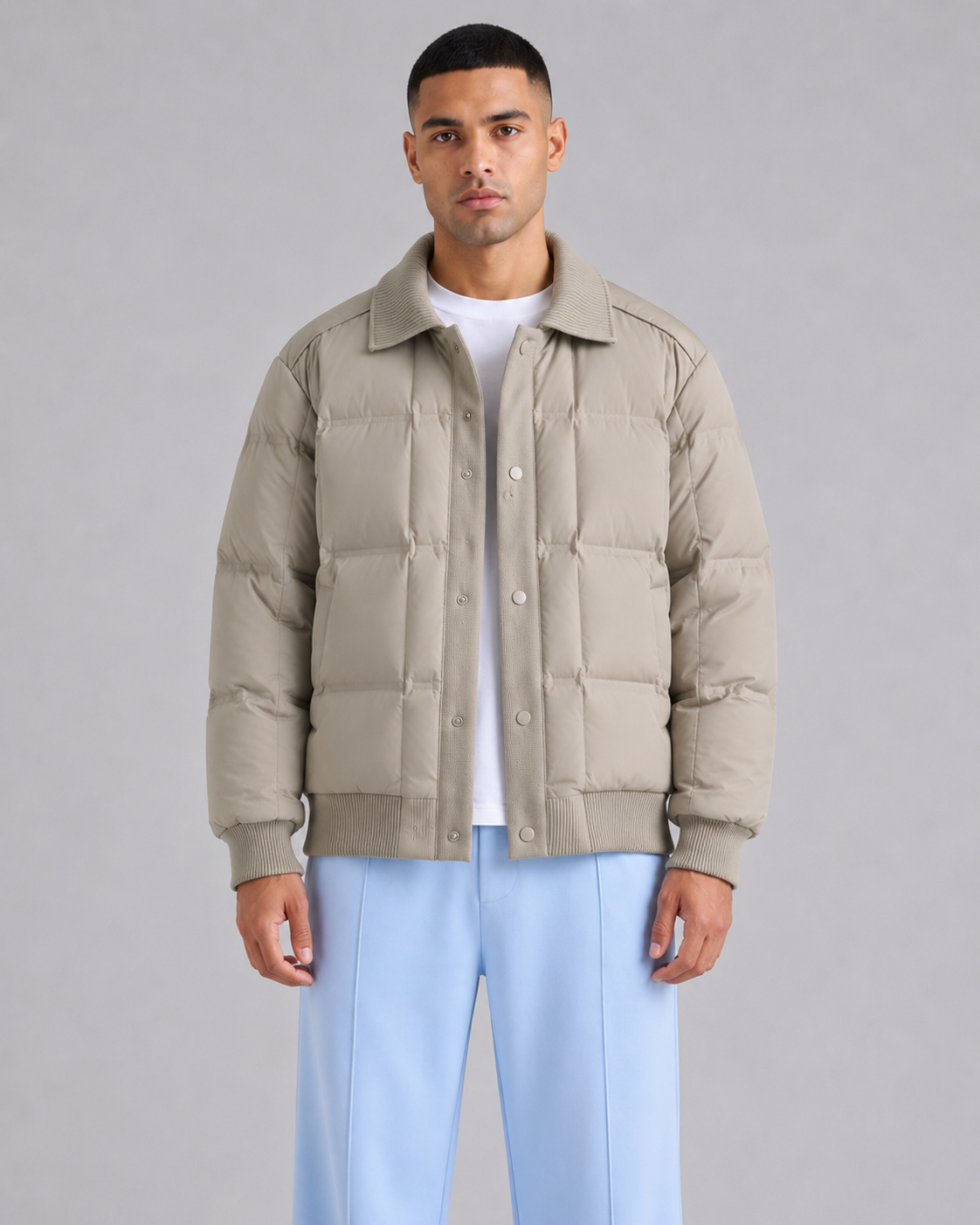 Men’s Puffer Jacket – White Duck Down Windproof Winter Coat with Lapel Collar