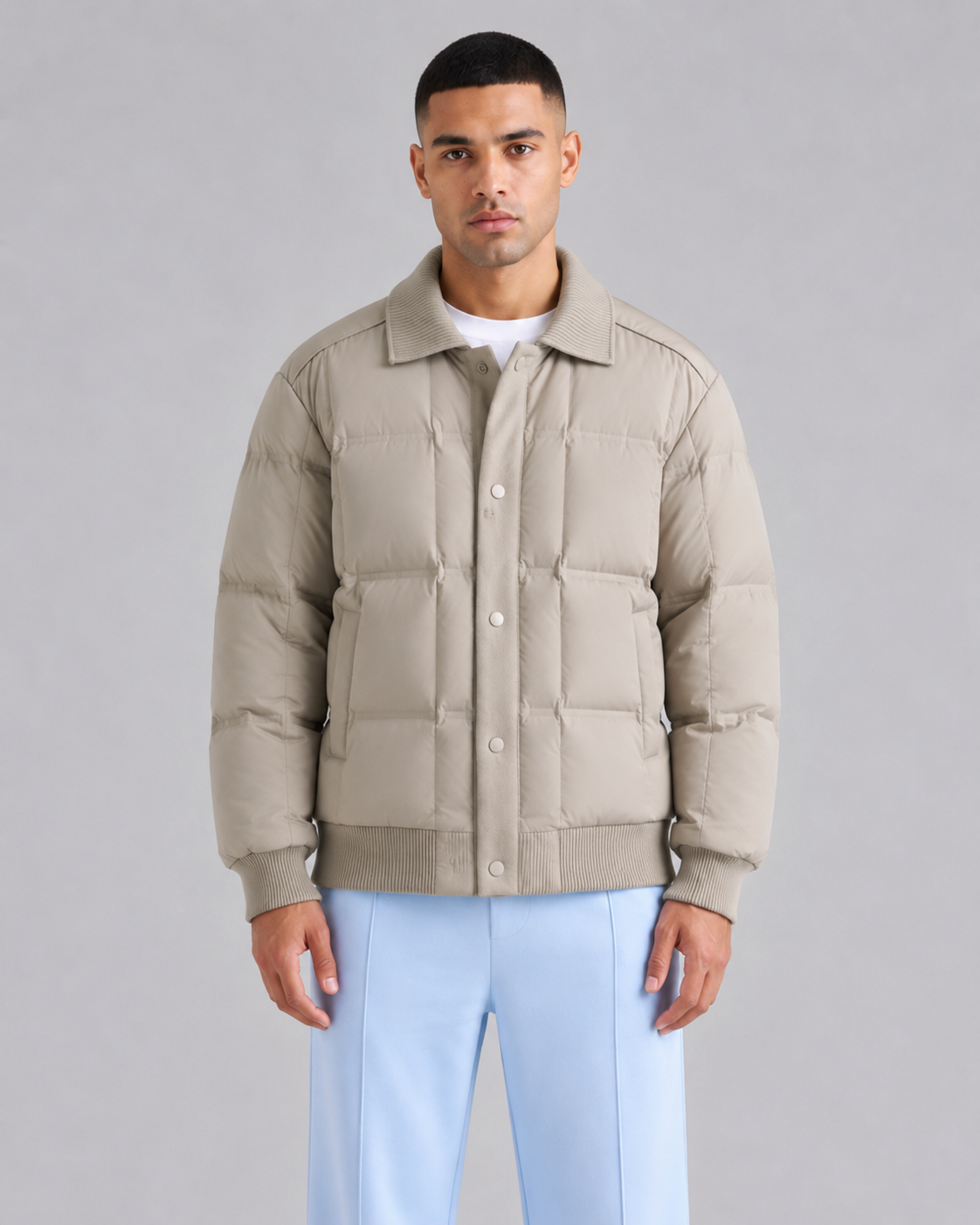 Men’s Puffer Jacket – White Duck Down Windproof Winter Coat with Lapel Collar