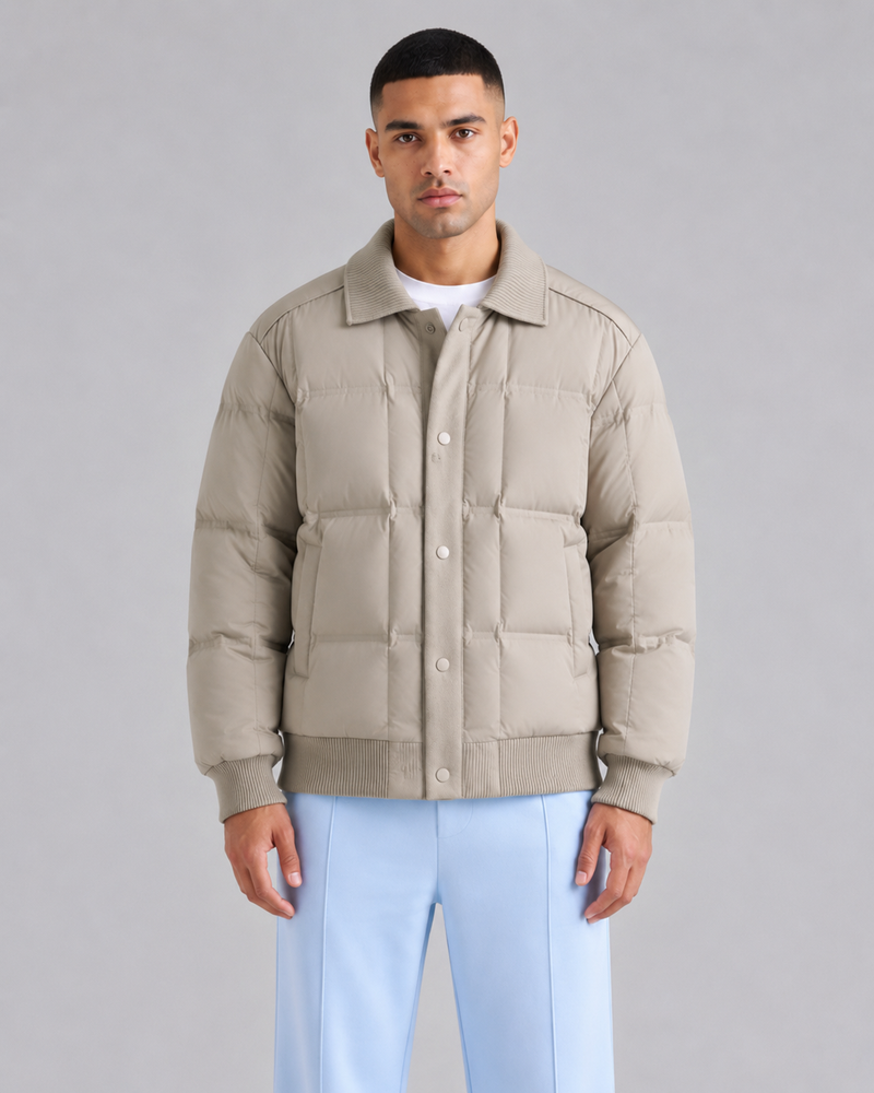 Men’s Puffer Jacket – White Duck Down Windproof Winter Coat with Lapel Collar