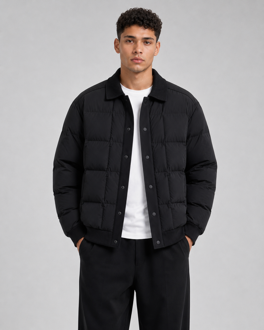 Men’s Puffer Jacket – White Duck Down Windproof Winter Coat with Lapel Collar