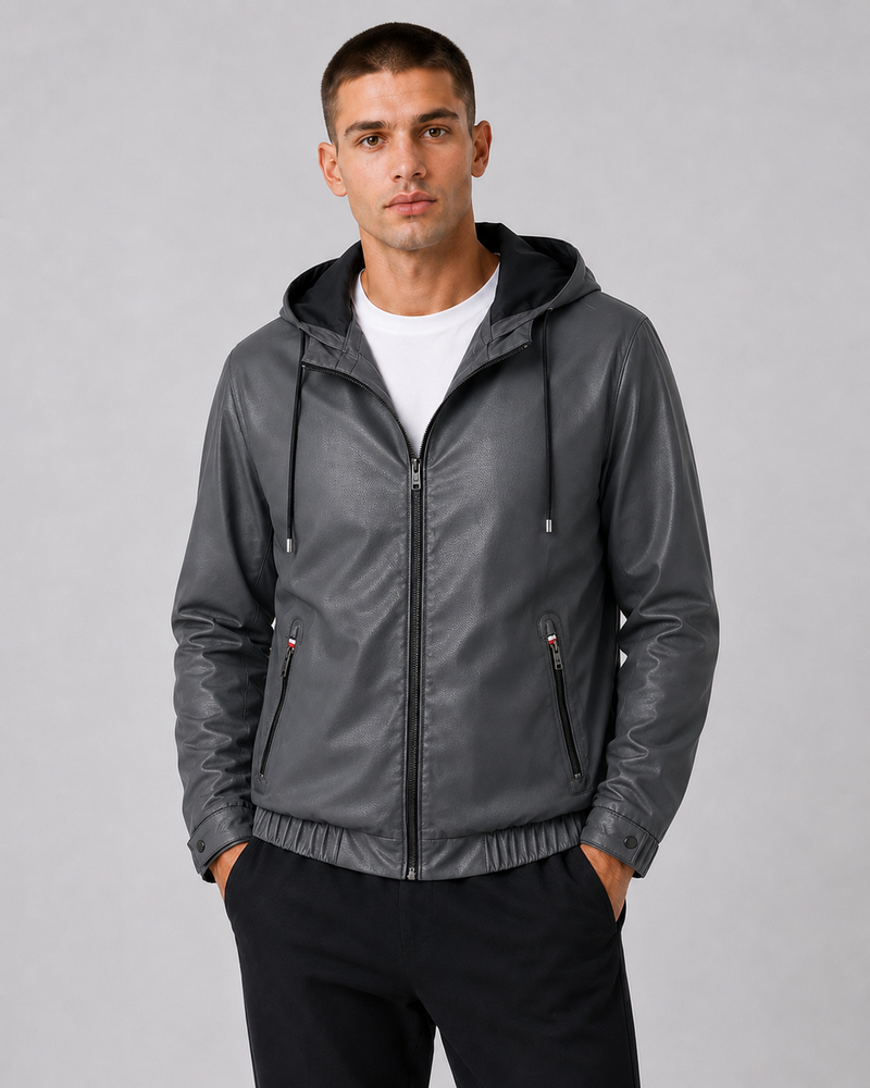 Hooded PU Leather Jacket