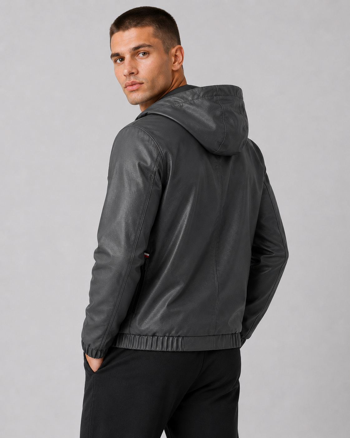 Hooded PU Leather Jacket