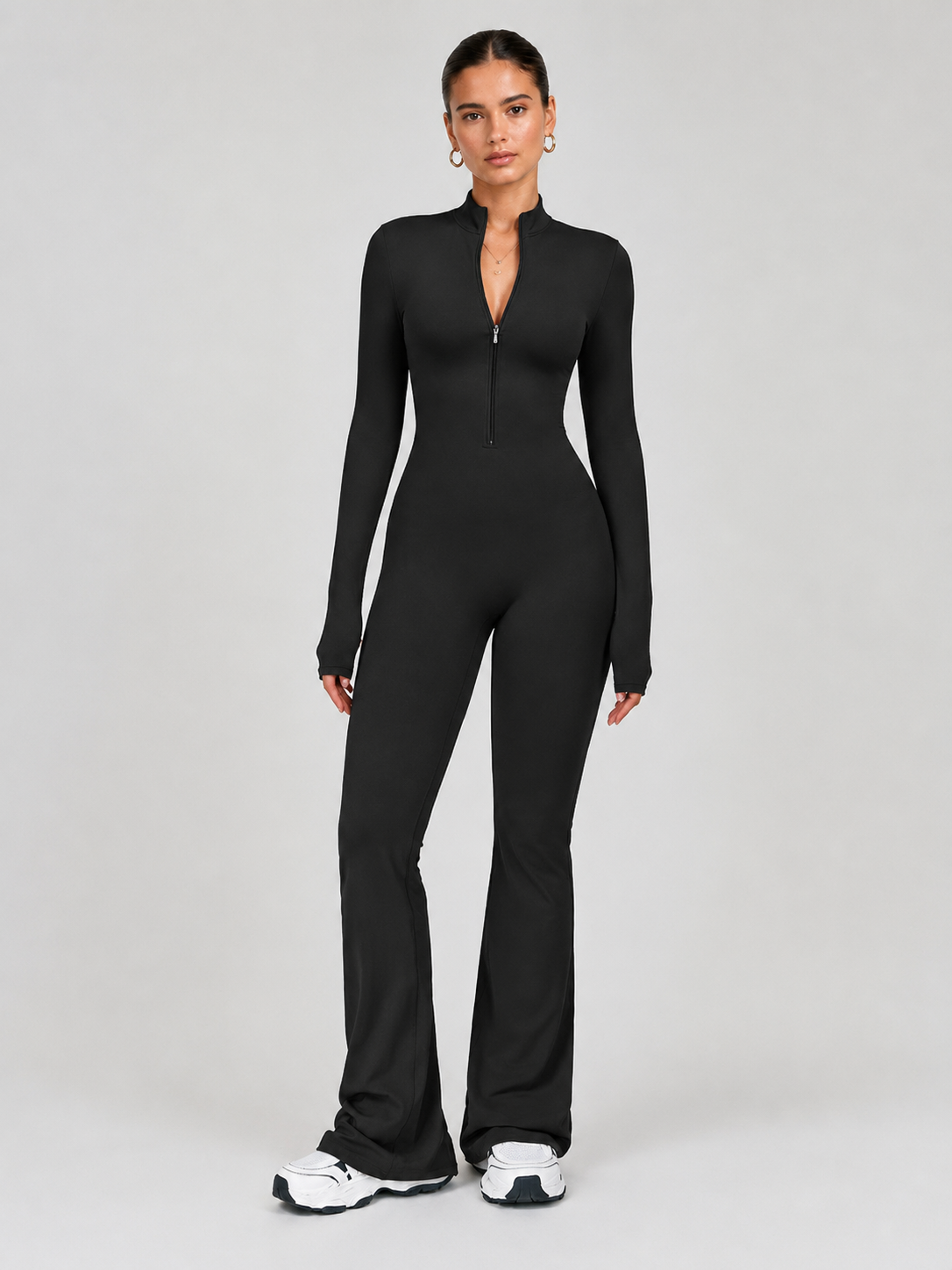 Women’s Long-Sleeve Flare Active Jumpsuit
