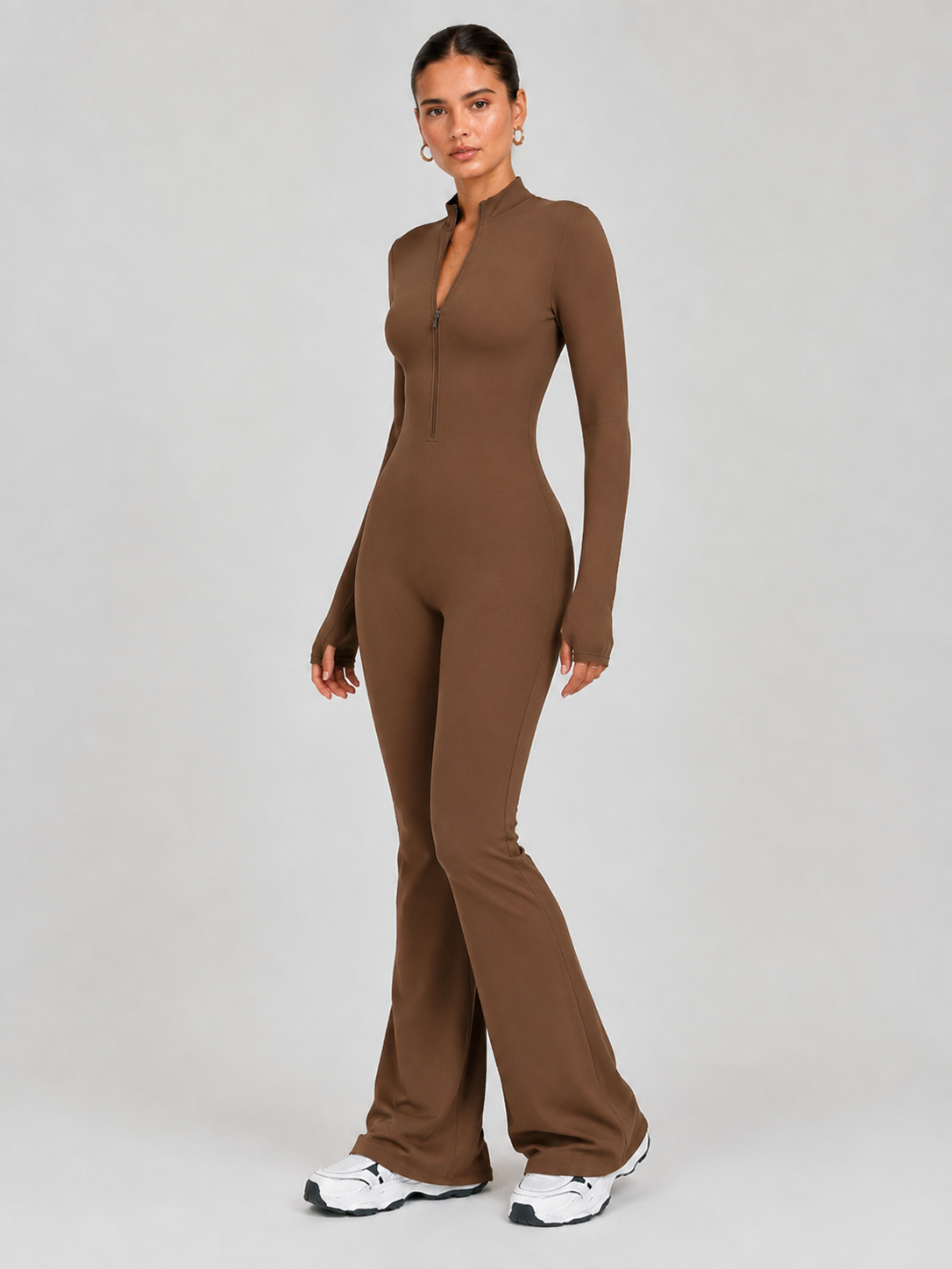 Women’s Long-Sleeve Flare Active Jumpsuit