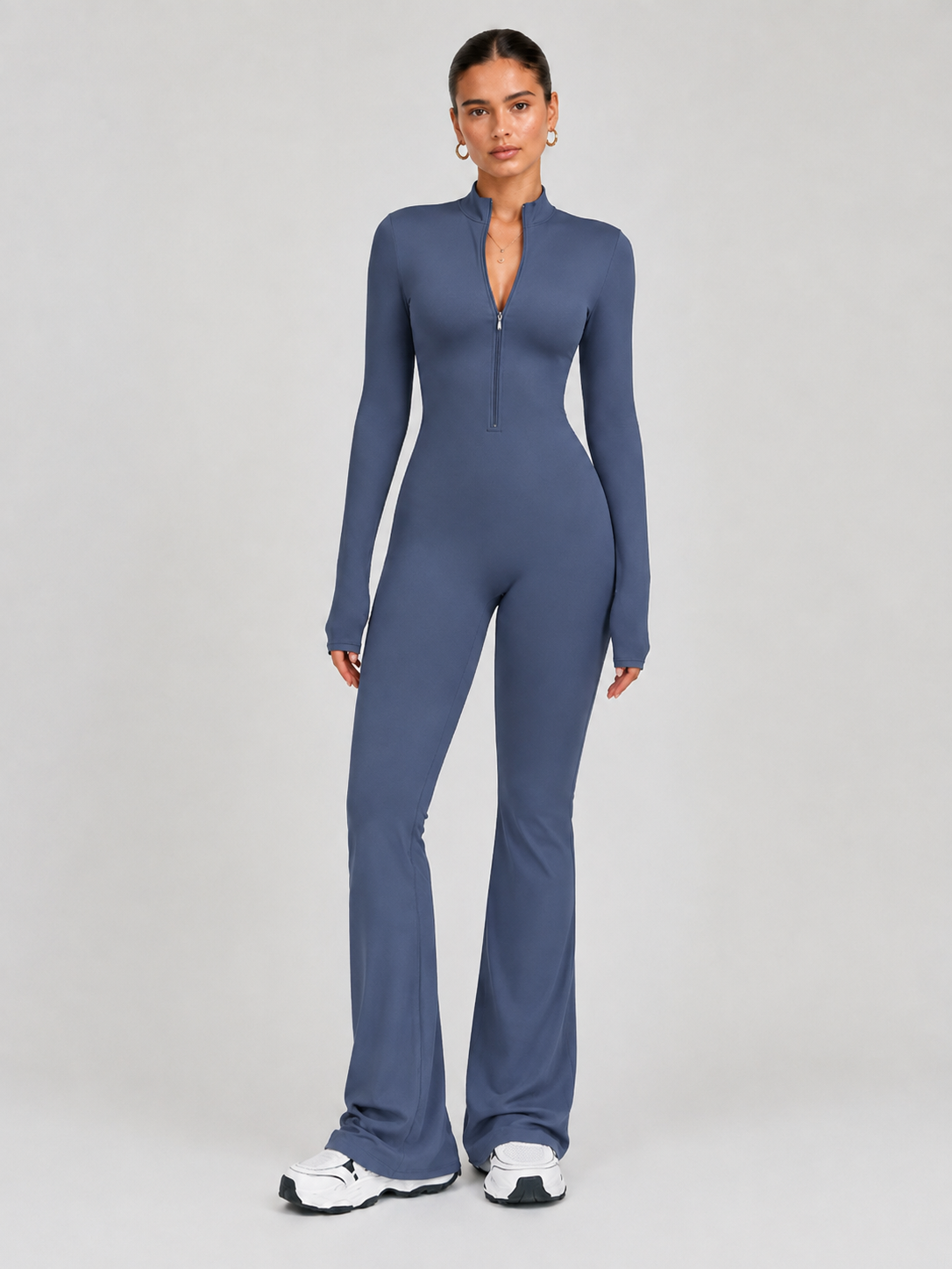 Women’s Long-Sleeve Flare Active Jumpsuit