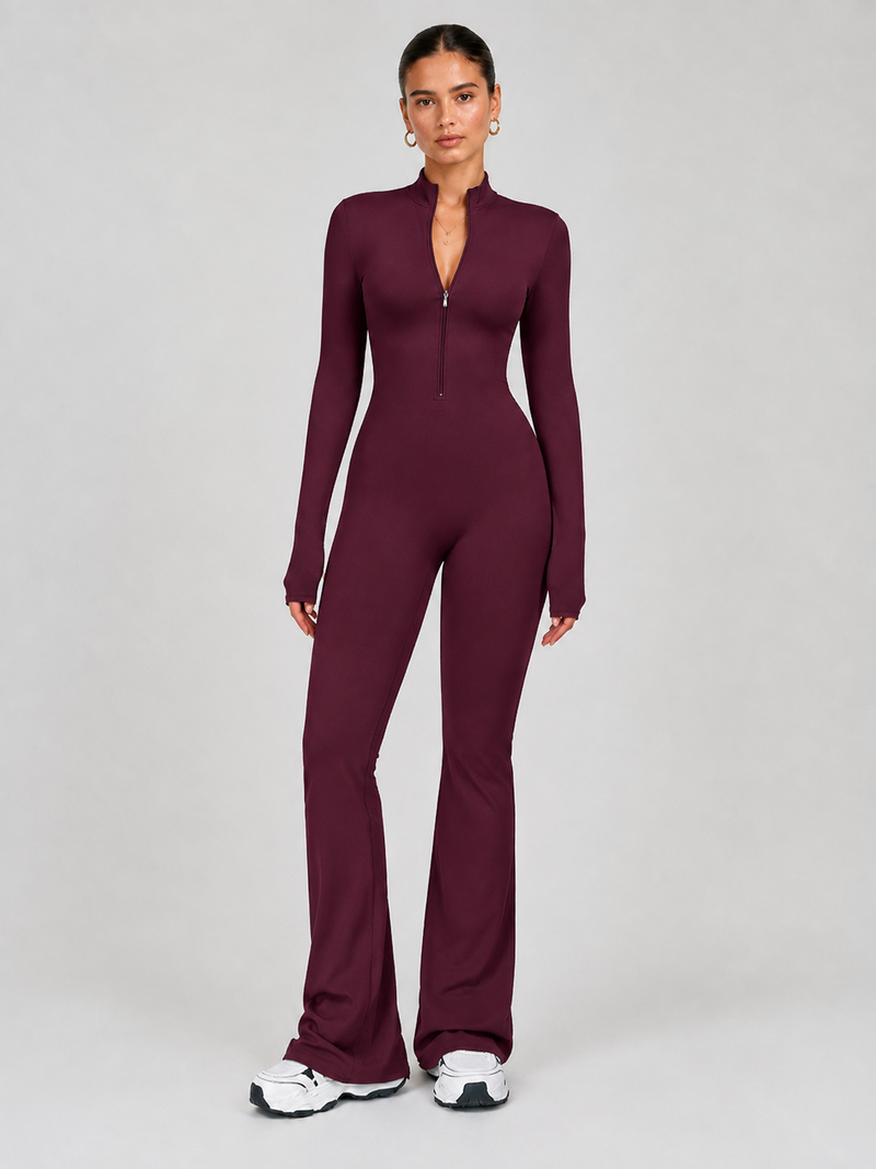 Women’s Long-Sleeve Flare Active Jumpsuit