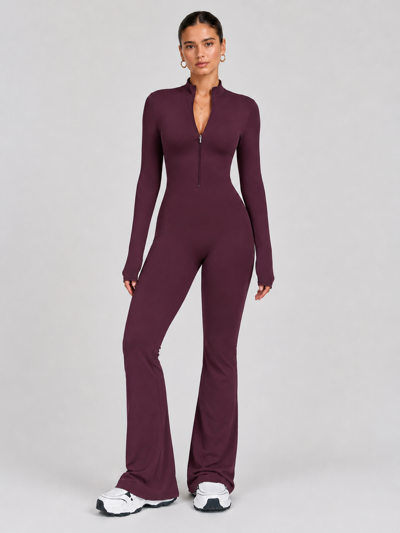 Women’s Long-Sleeve Flare Active Jumpsuit