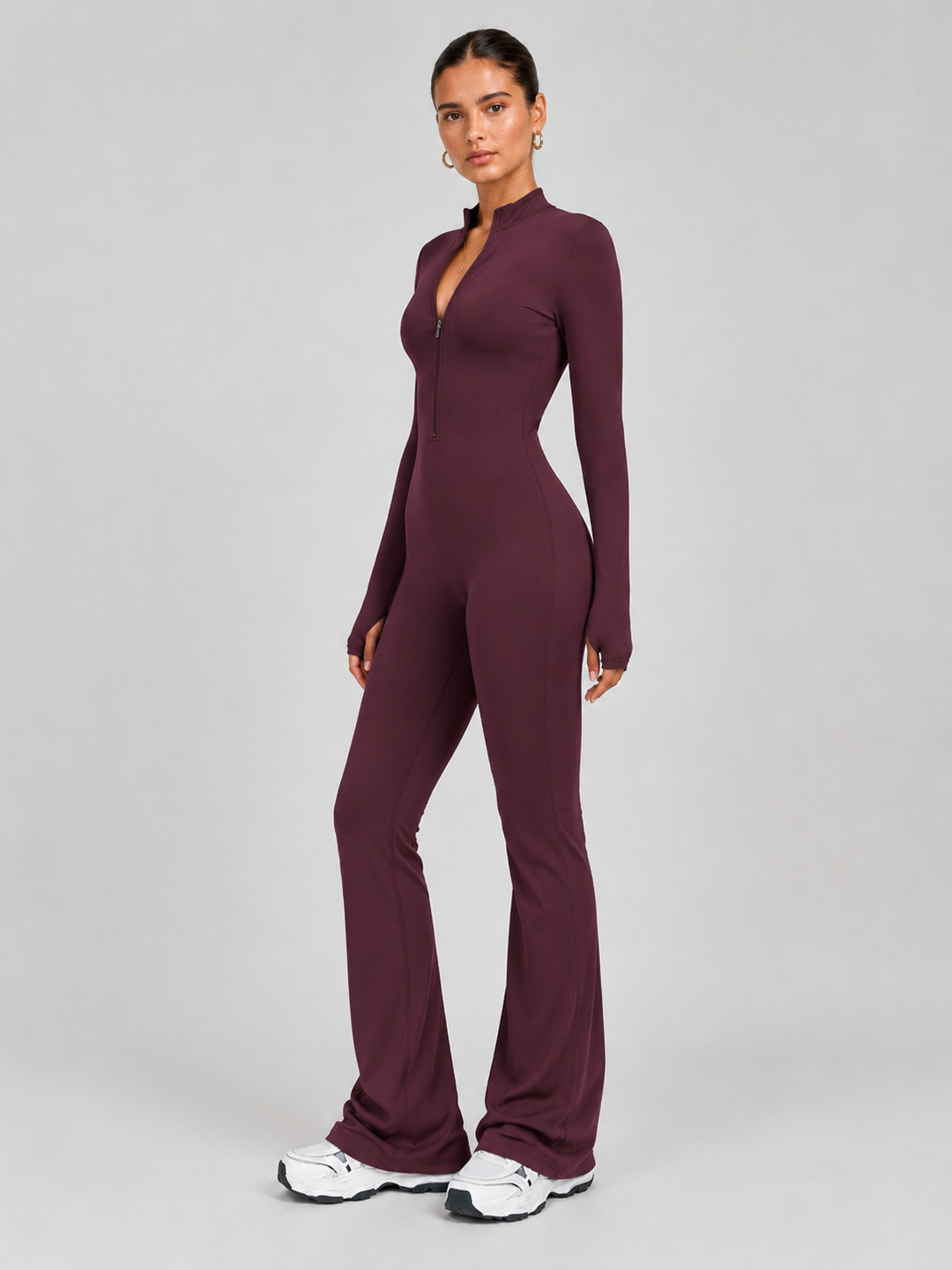 Women’s Long-Sleeve Flare Active Jumpsuit