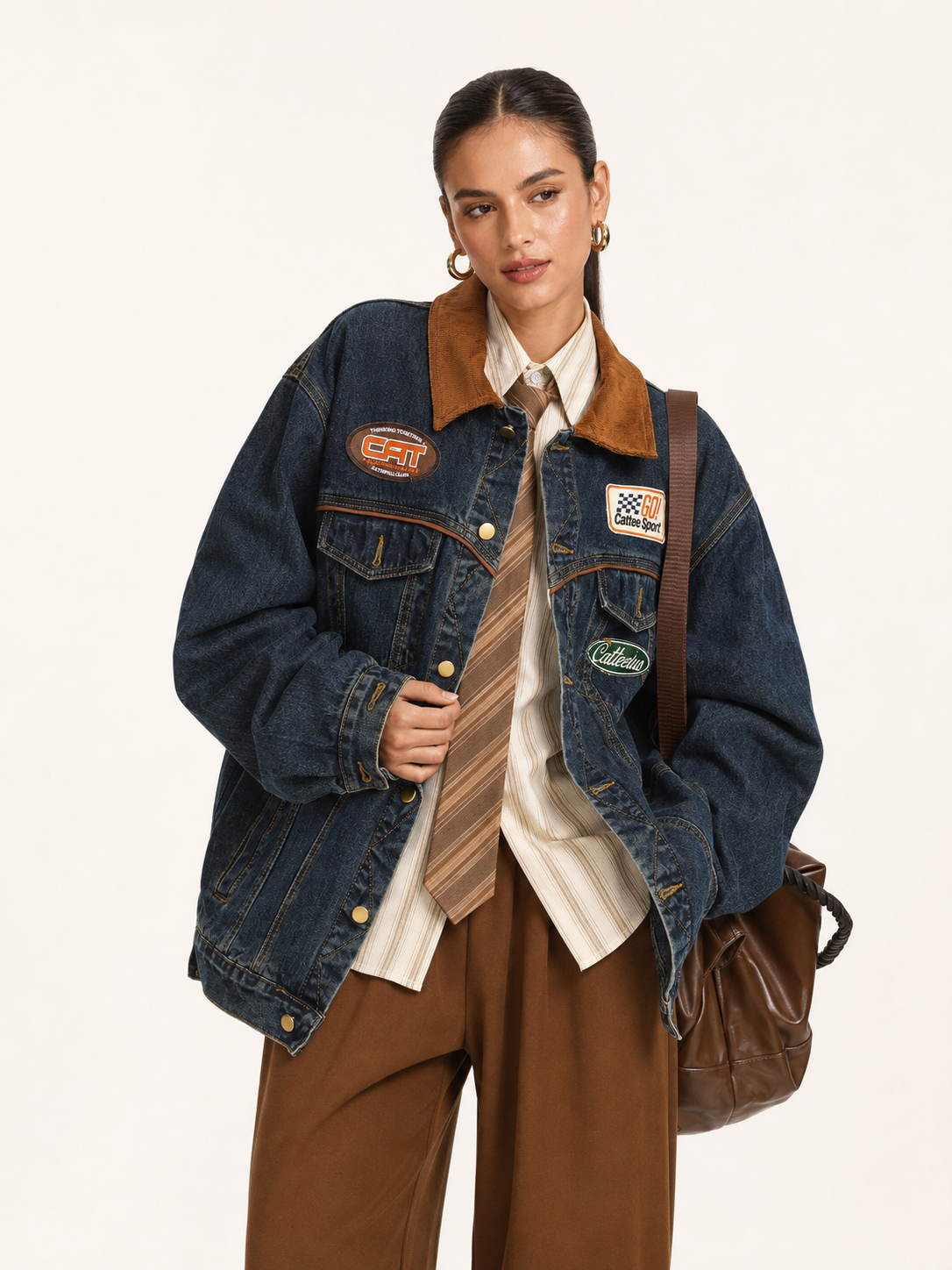Blue Color-Block Lapel Jacket