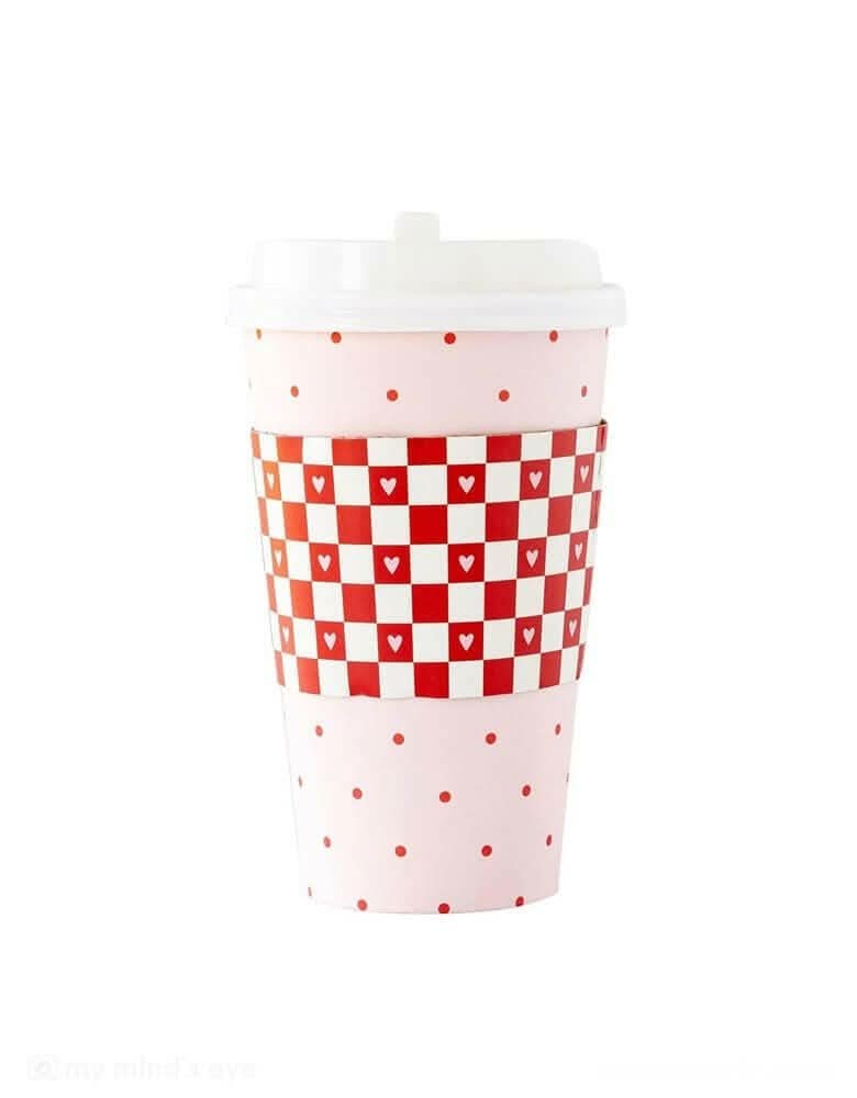 Red Check Coffee Cup Set – 16 oz (Pack of 8 with Lids & Sleeves) - Waydiy