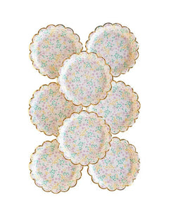 Ditsy Floral Round Scallop Plates – 7" Paper Party Set of 8 - Waydiy