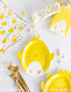 Easter Chick Shaped Plates – 9" x 10" Paper Party Set of 8 - Waydiy