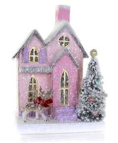 Petite Pink Cottage Christmas Decoration, 7.25 in - Waydiy