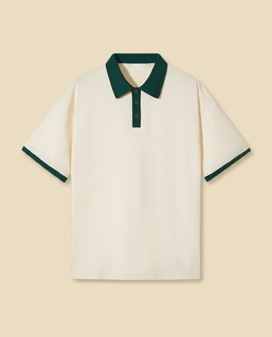 Contrast Collar Knit Polo Cream Green