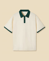 Contrast Collar Knit Polo Cream Green
