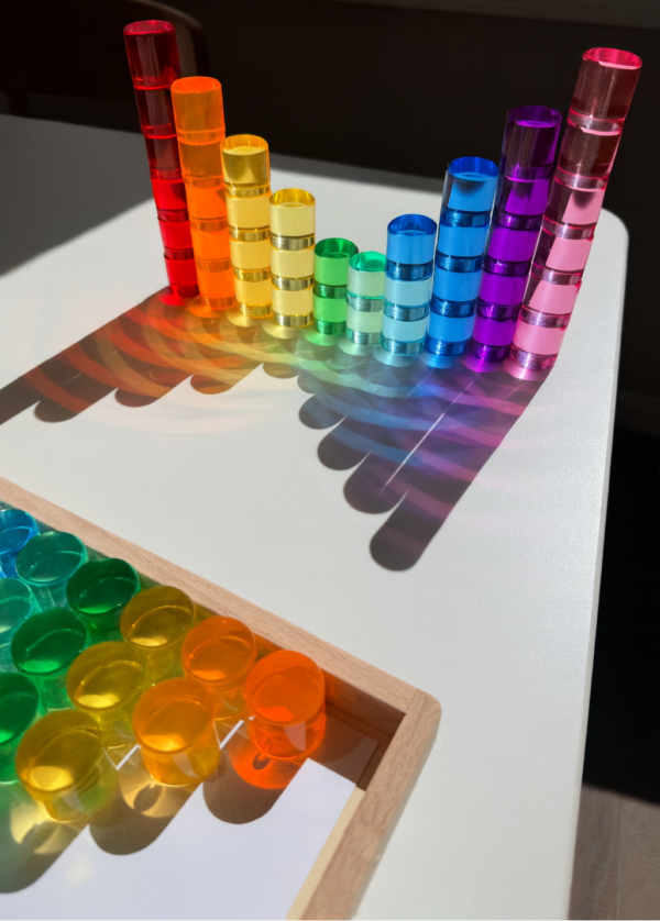 60 Pcs Crystal-Clear Acrylic Rainbow Cylinders with Wooden Tray - Image 6