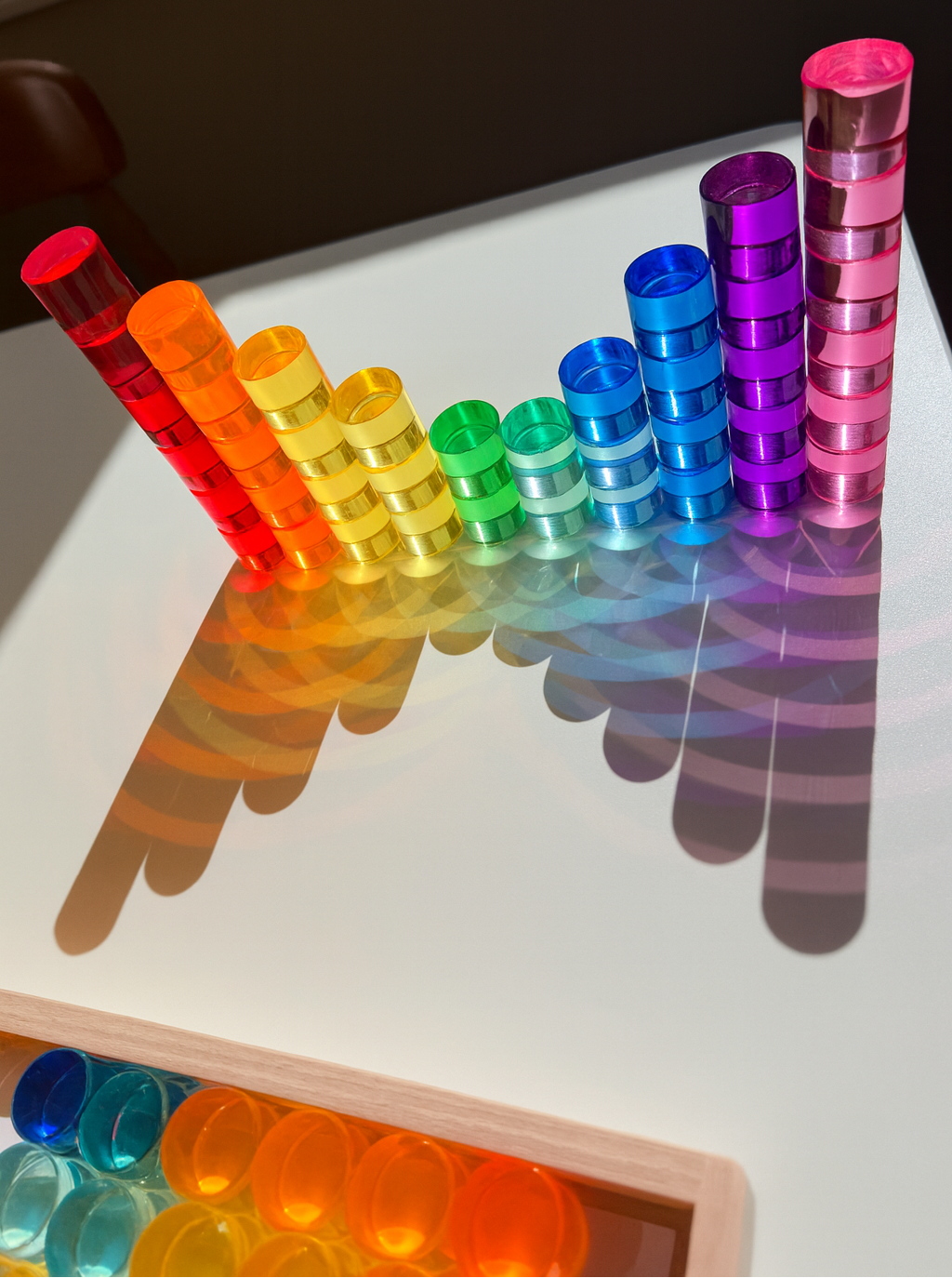 60 Pcs Crystal-Clear Acrylic Rainbow Cylinders with Wooden Tray - Image 8