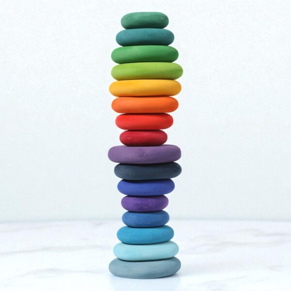 20-Piece Stained Wooden Stacking Pebbles Set - Image 3
