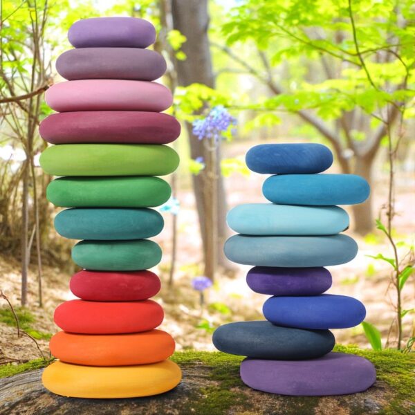 20-Piece Stained Wooden Stacking Pebbles Set - Image 4